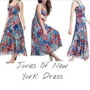 NWT Jones New York multi-tier, floral print chiffon-style midi dress XS